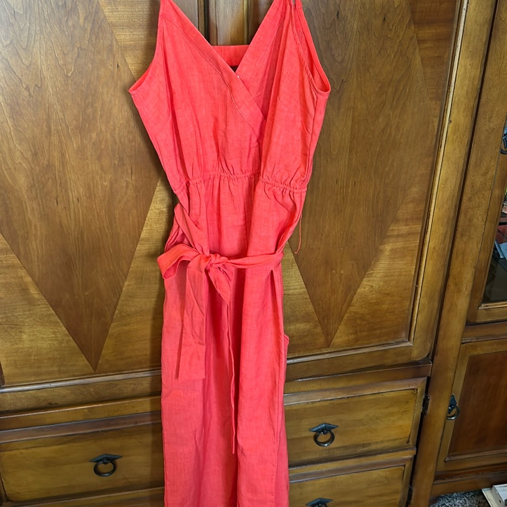 Red tank top Pants jumpsuit with tie belt size medium